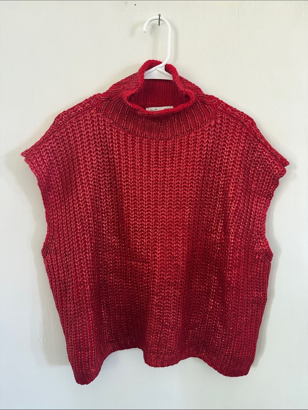 She + Sky Red Sleeveless Turtleneck Knit Vest